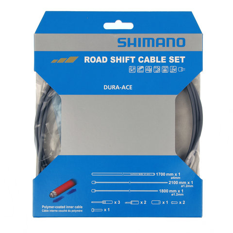 Shimano - Road Shift Cable Set - Housing: OT-SP41, 1700mm, Grey - Cables: 2100mm & 1800mm, Polymer Coated - Dura-Ace (Y63Z98940)