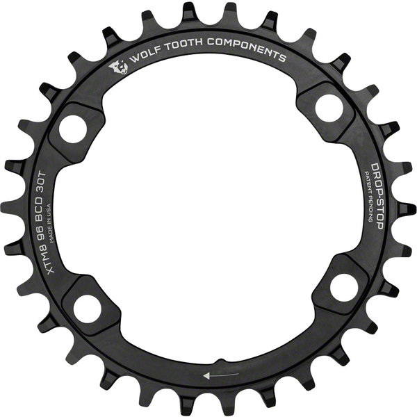 Wolf Tooth Wolf Tooth - Drop-Stop - Chainring - 1x9/10/11/12s - 34T - 96 Asymmetric BCD - 4-Bolt - For Shimano XT M8000 and SLX M7000 Cranks - Black