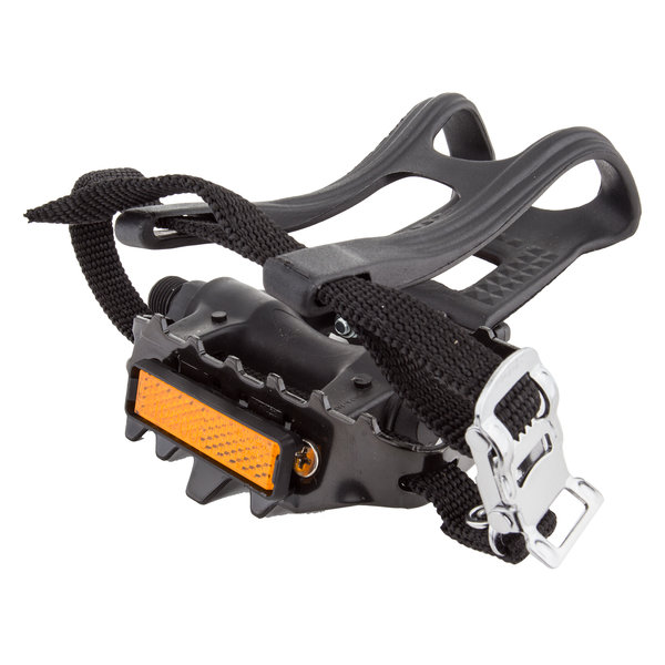 SUNLITE Sunlite - Low Profile Plastic ATB Pedals - w/ Toe Clips and Straps - 9/16" Spindle - Black