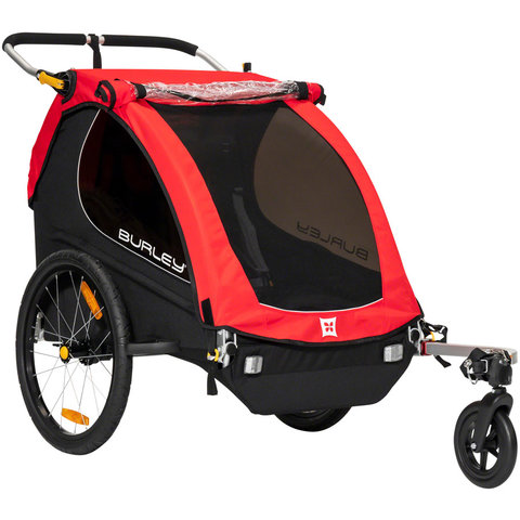 Burley Honey Bee Child Trailer: Double, Red w/ handle/front wheel