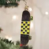 Glass Christmas Ornament - Skateboard (black/yellow checkerboard)