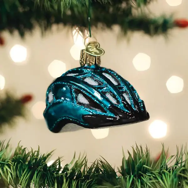 Old World Christmas Glass Christmas Ornament - BICYCLE HELMET (blue)