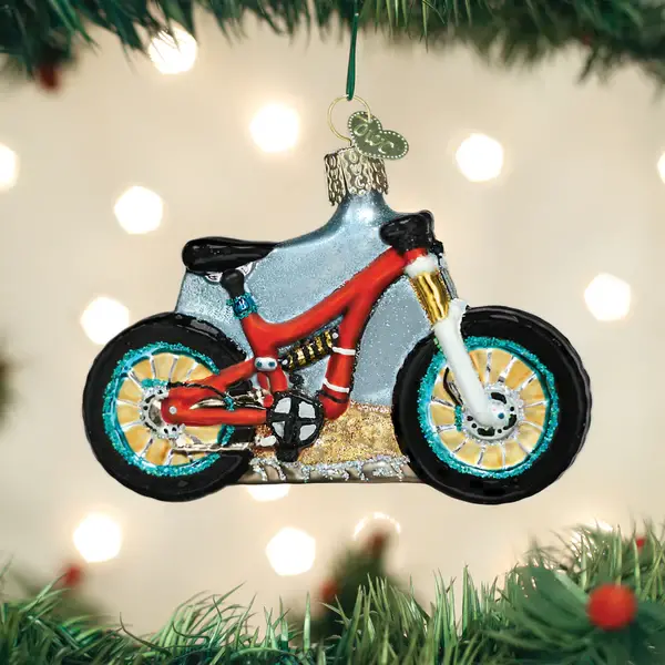 Old World Christmas Glass Christmas Ornament - MOUNTAIN BICYCLE MTB (red)