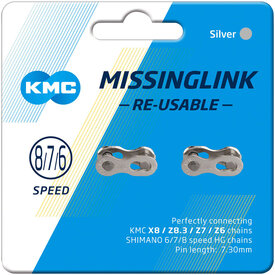 KMC KMC MissingLink CL573R 7.3mm Connector - 6,7,8-Speed, Reusable, Silver, 2 Pairs/Card