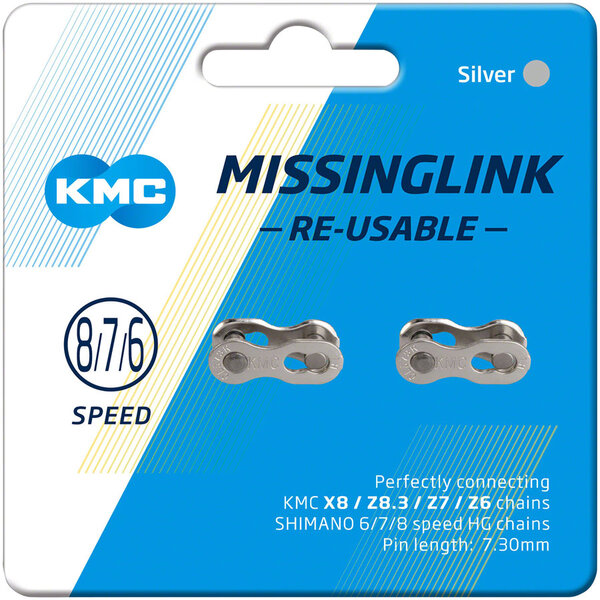 KMC KMC MissingLink CL573R 7.3mm Connector - 6,7,8-Speed, Reusable, Silver, 2 Pairs/Card