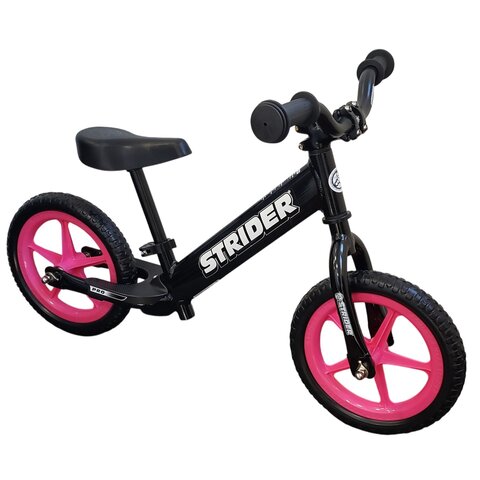 Strider 12" PRO balance bicycle BLACK frame w/ PINK wheels