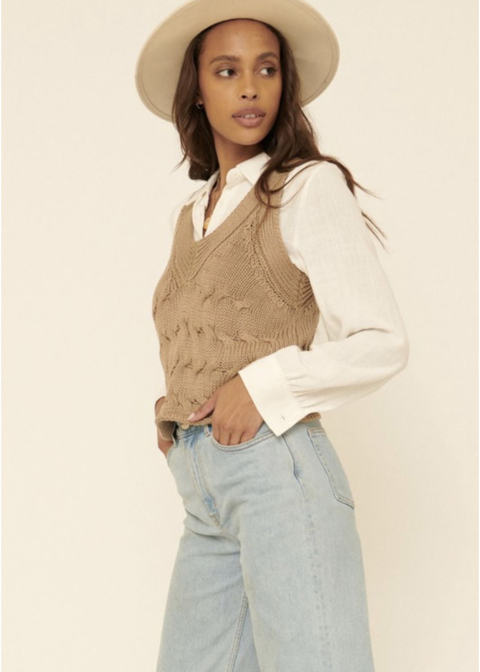 Promesa Cable Knit V Neck Sweater Vest SP22