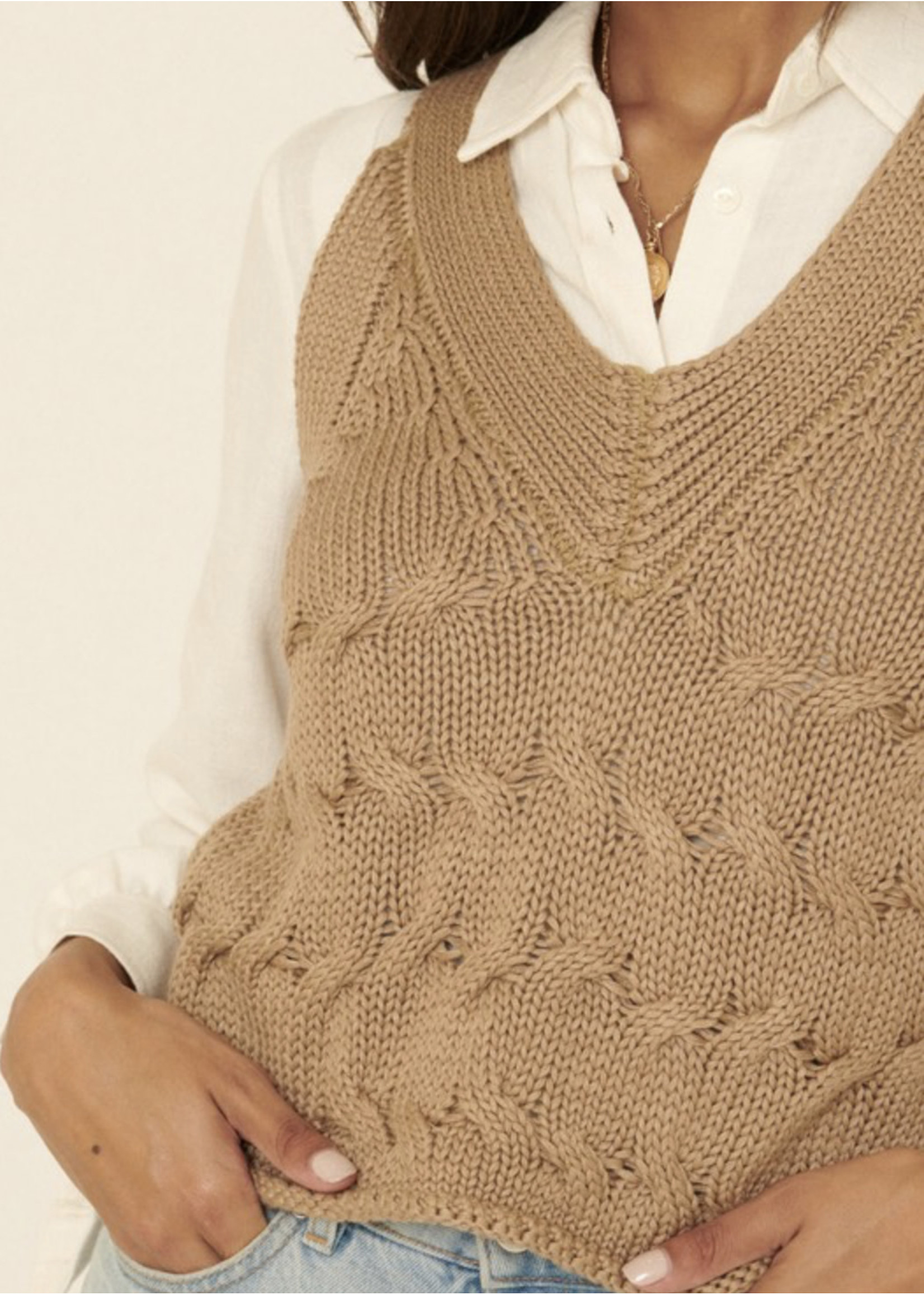 Promesa Cable Knit V Neck Sweater Vest SP22