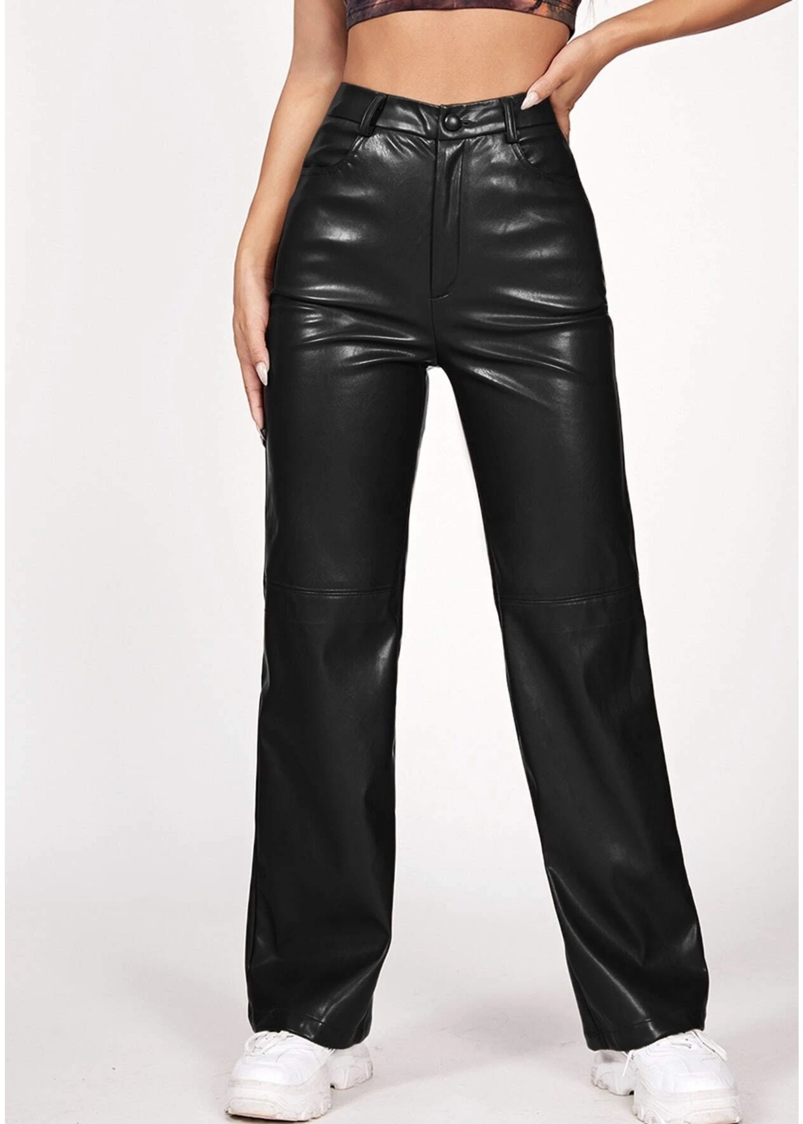 La Renta Leather Straight Leg Pants