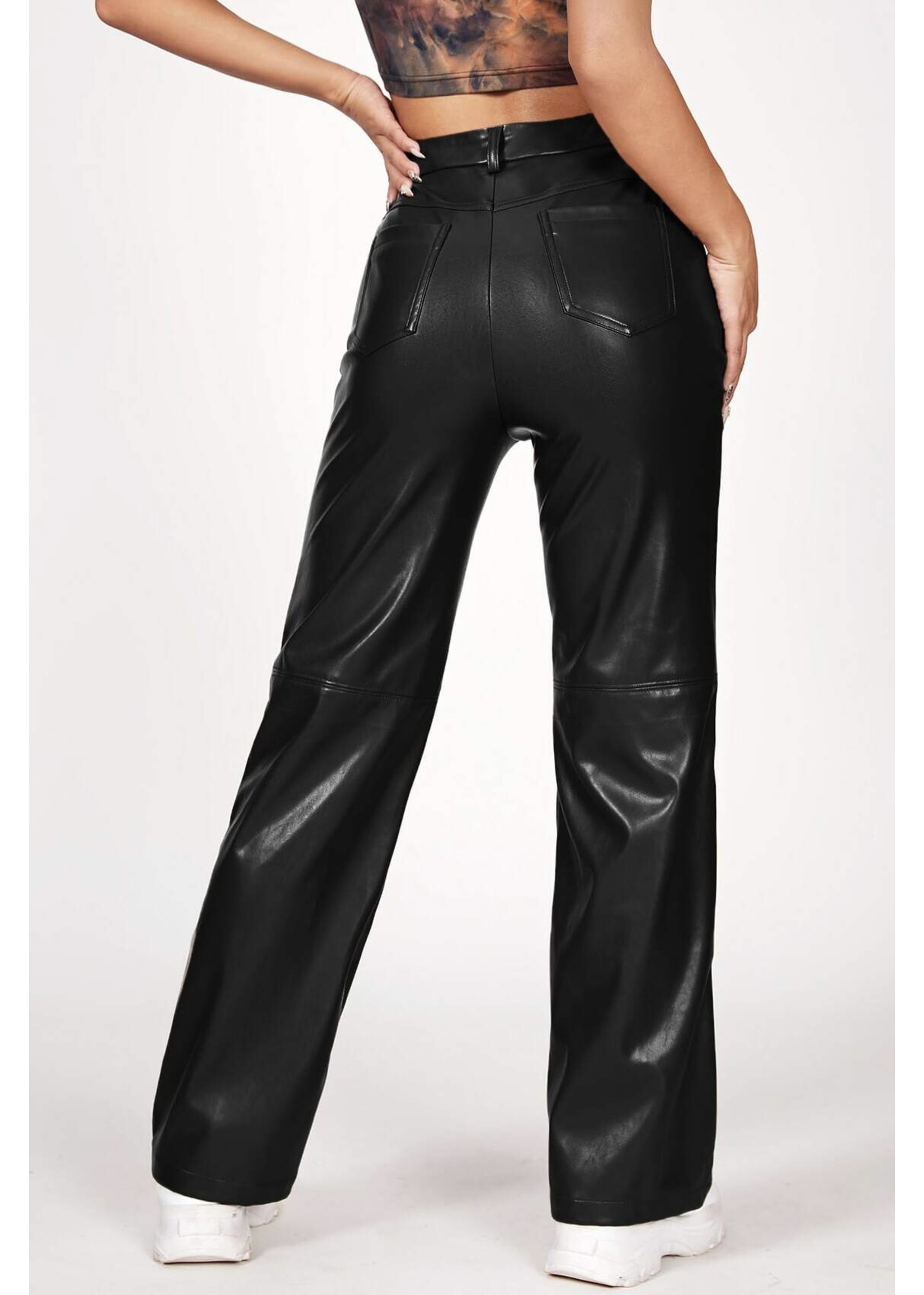 La Renta Leather Straight Leg Pants