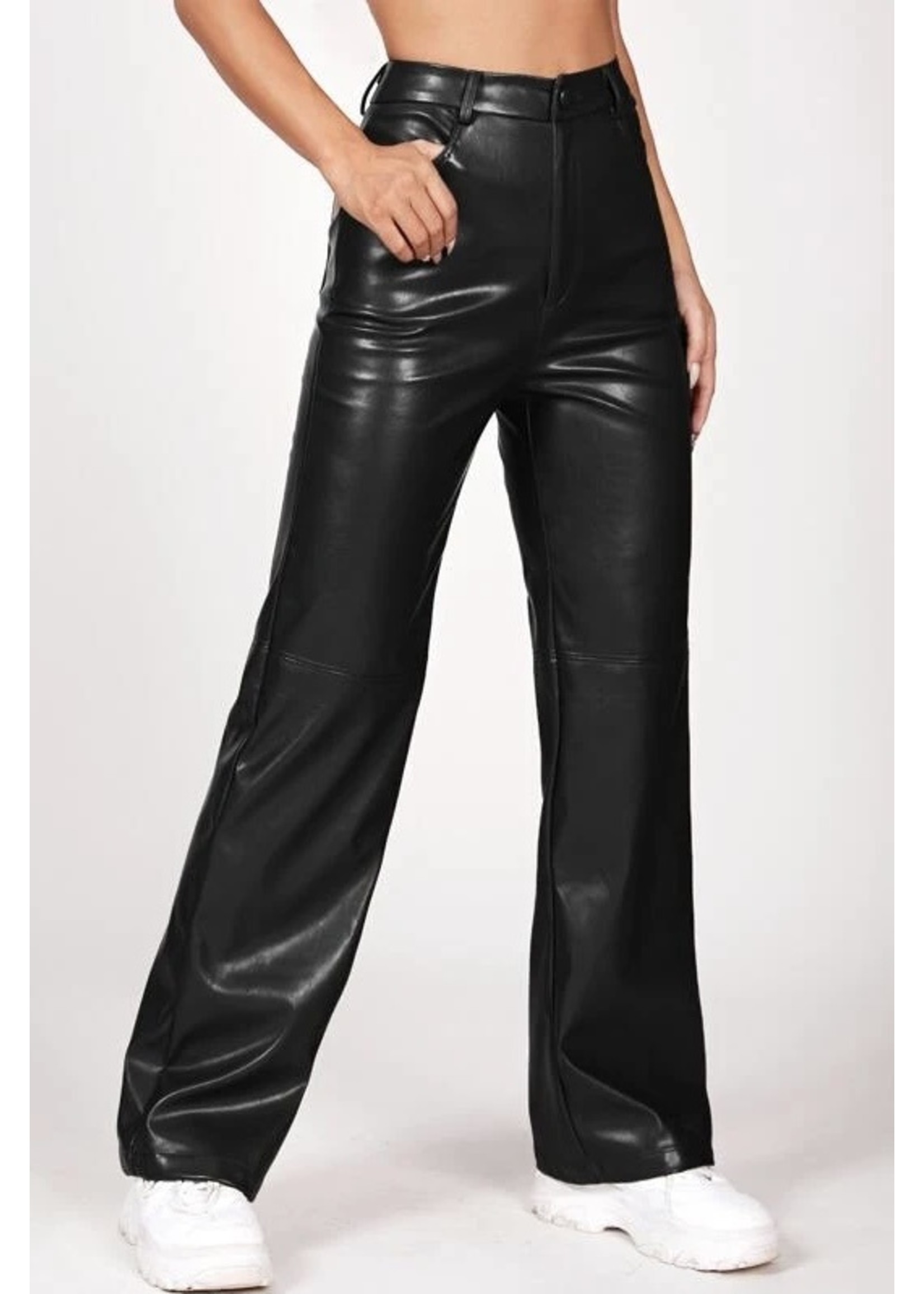 La Renta Leather Straight Leg Pants