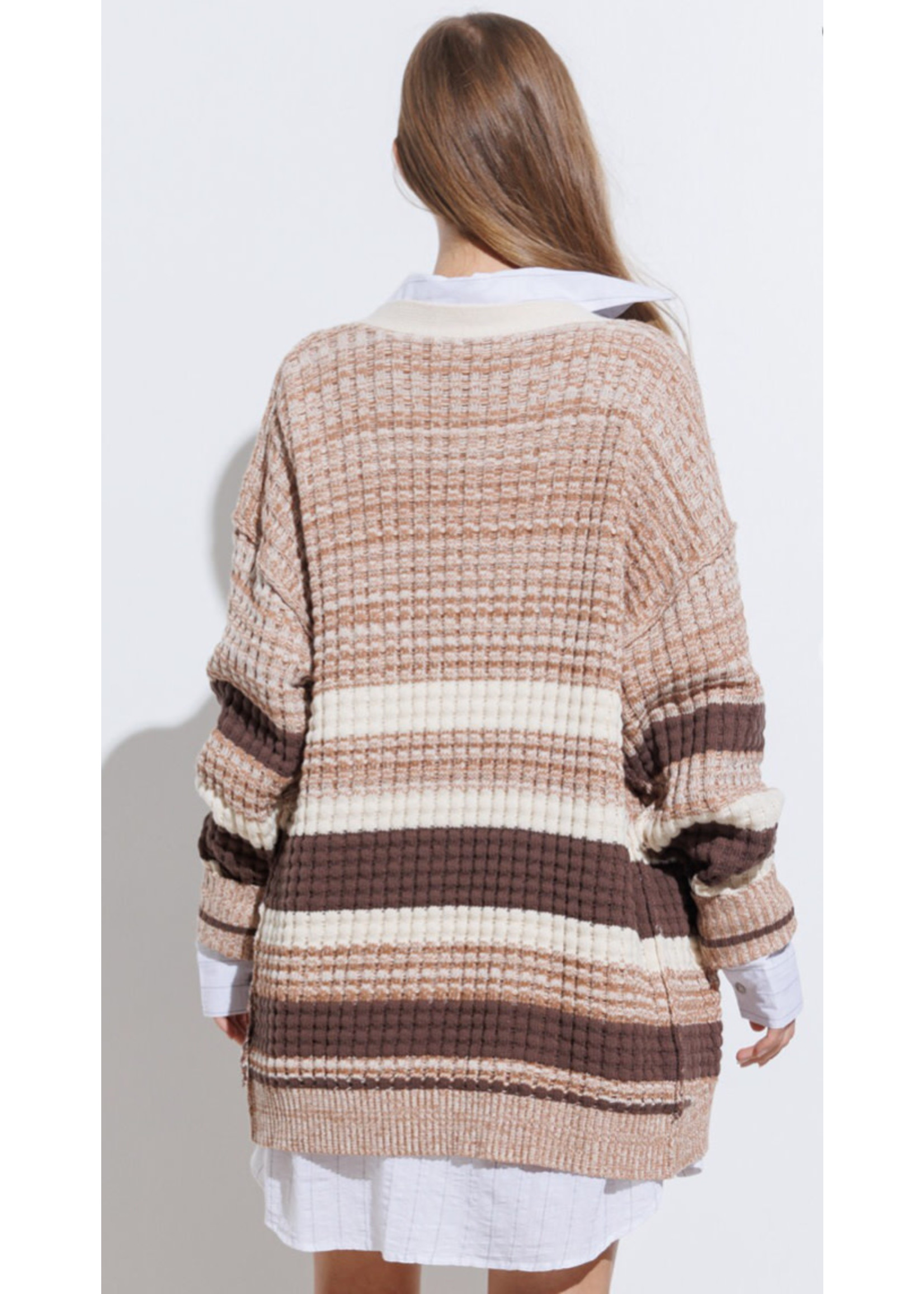 Miss Love Waffle Knit Colour Block Long Cardigan SP22