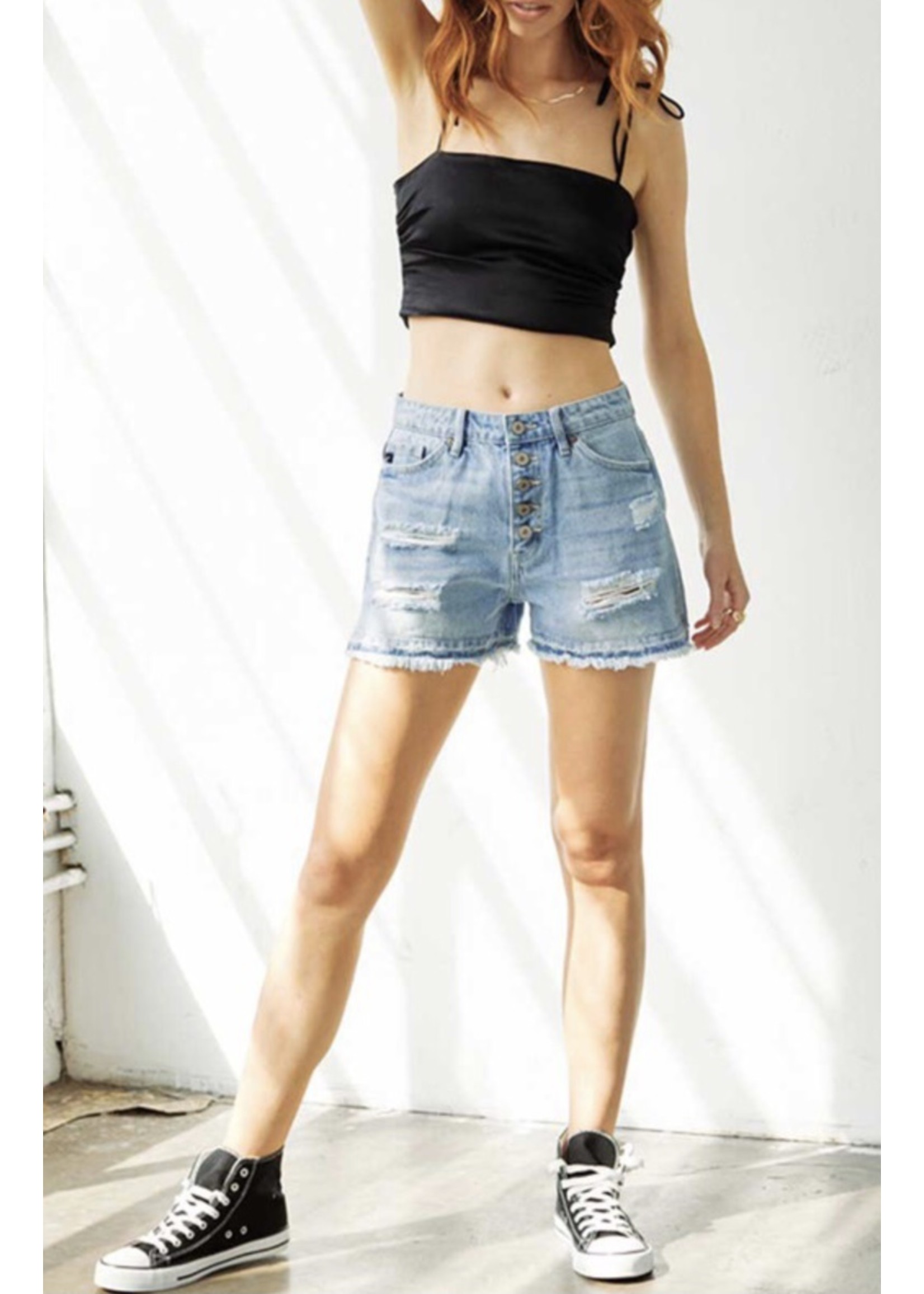Kancan Kancan Highrise Exposed Button Hem Shorts