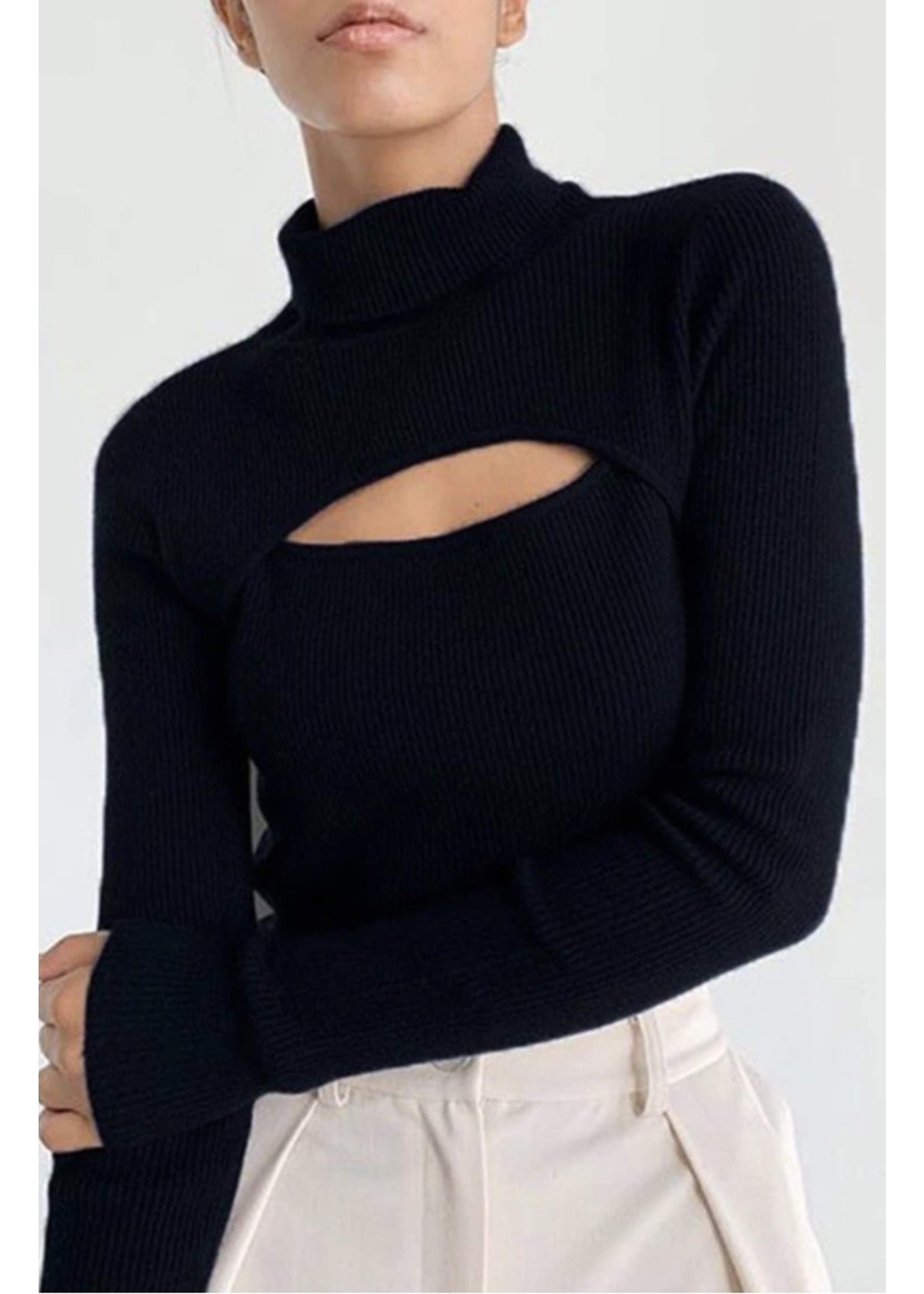 May Blue Keyhole Turtleneck