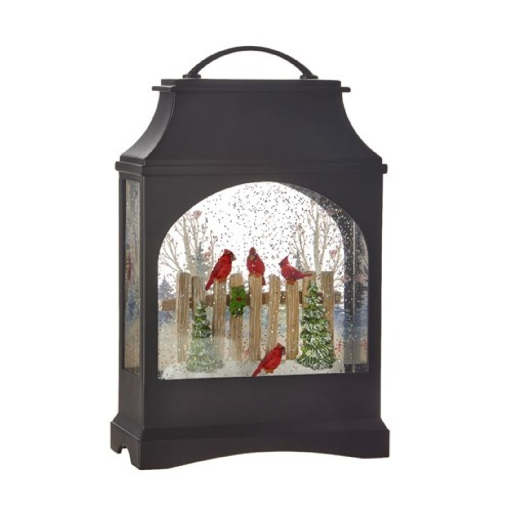 CARDINAL ON FENCE  LANTERN 11"