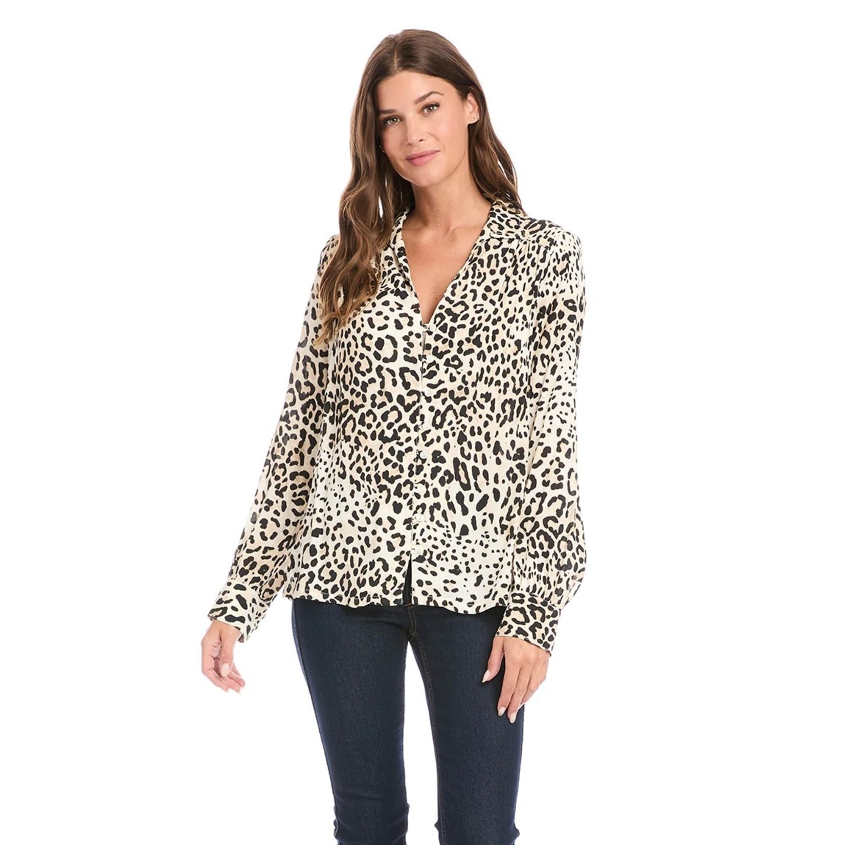 KAREN KANE CHEETAH SHIRRED BUTTON UP BLOUSE - Southern Accents MS