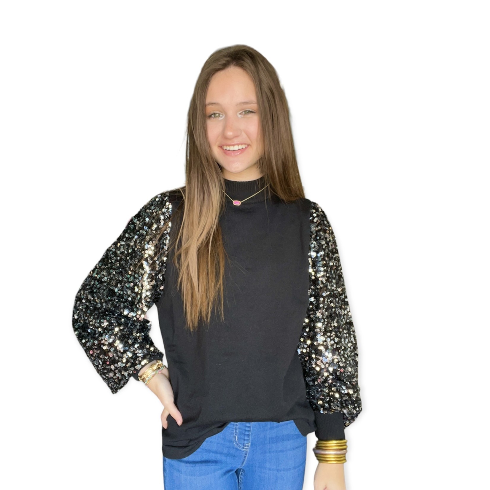 GEEGEE ALL THE RIGHT MOVES SEQUIN SLEEVE TOP
