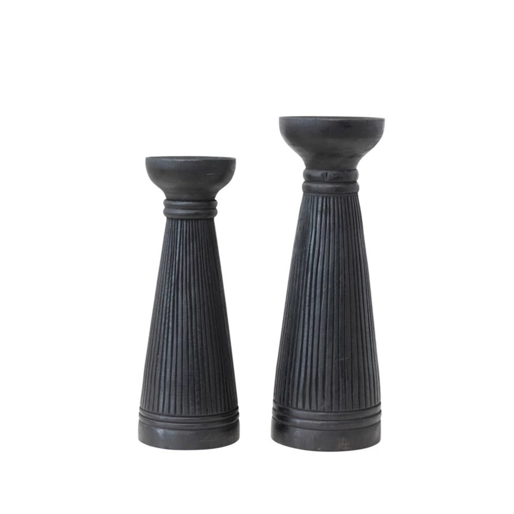 CREATIVE CO OP ALBASIA WOOD RIBBED CANDLE HOLDERS SET/2