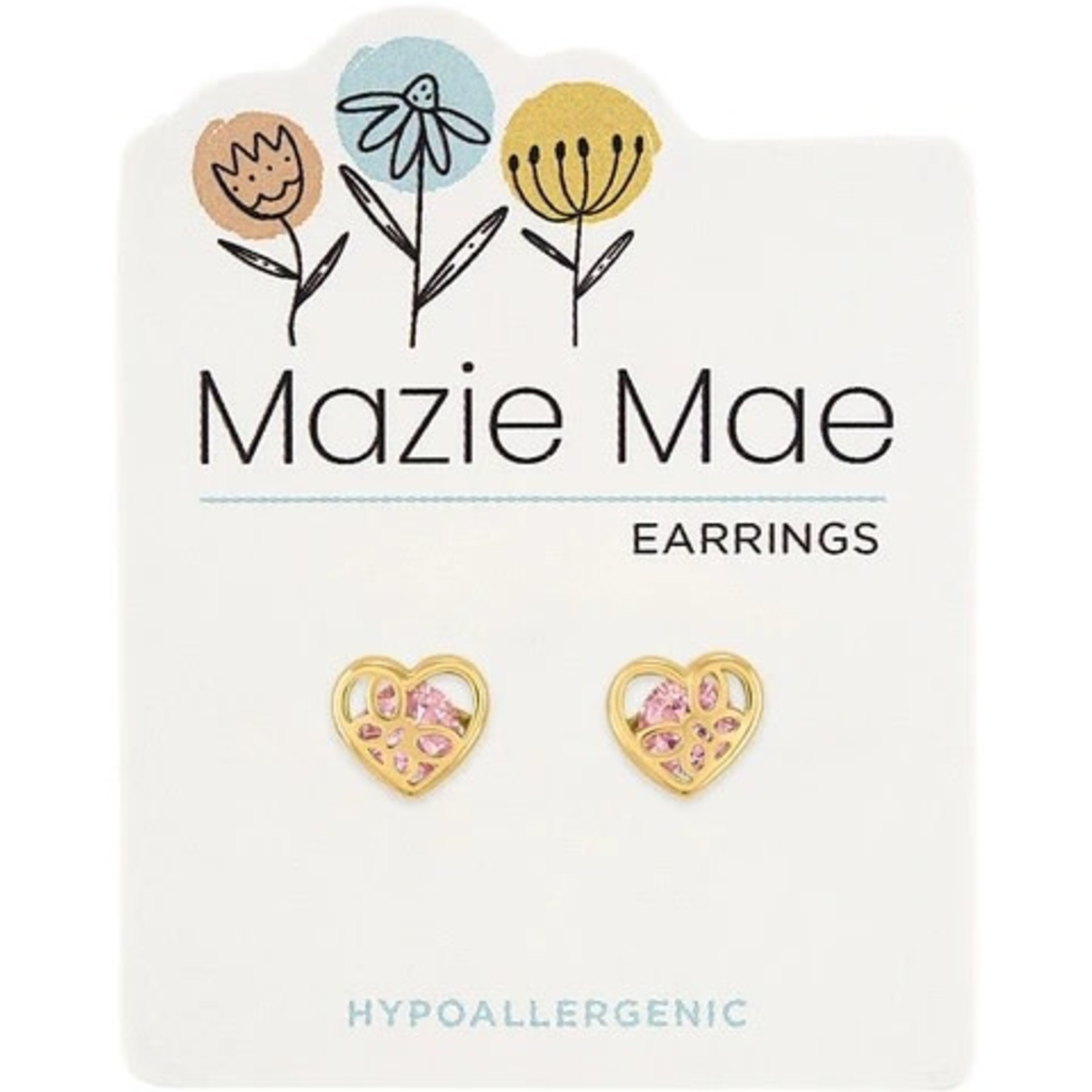 MAZIE MAE GOLD VINTAGE ROSE BUTTERFLY HEART STUD