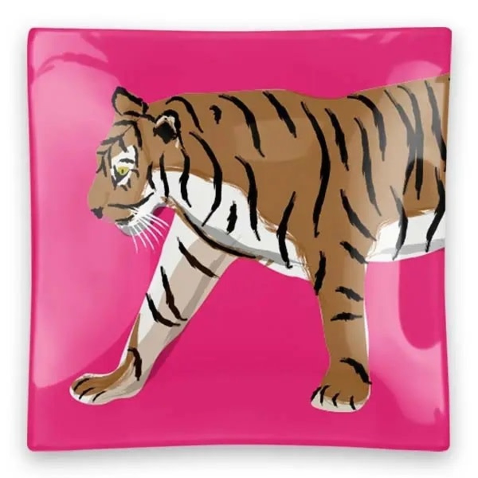 WALKING TIGER PINK GLASS TRAY