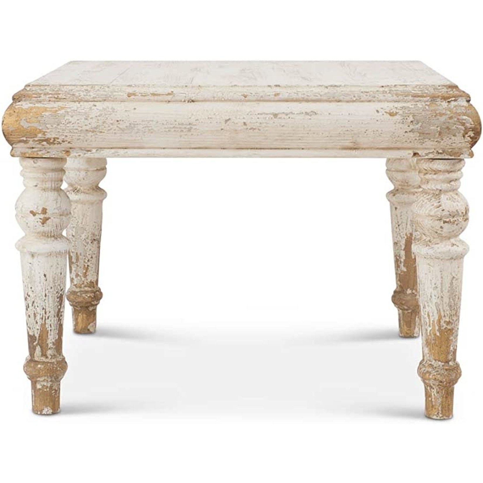 SQUARE DISTRESSED WHITEWASHED & GOLD END TABLE