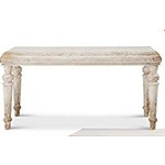 RECTANGLE TALL DISTRESSED WHITEWASHED & GOLD END TABLE