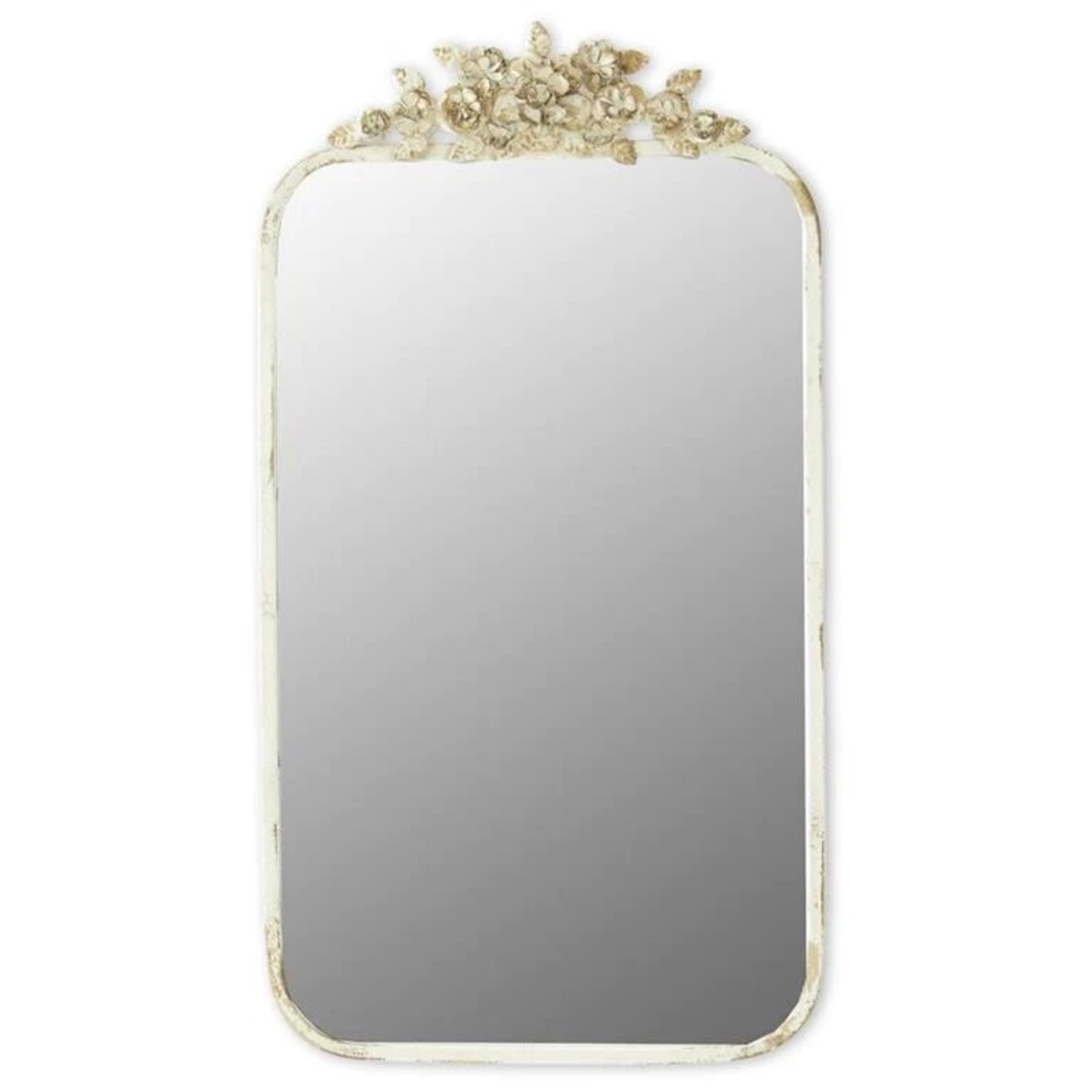 WHITE WASHED & GOLD METAL FRAME WALL MIRROR 32"
