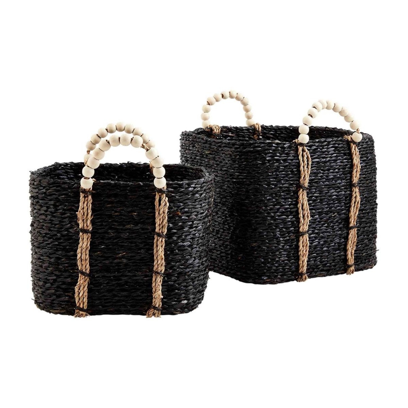 BLACK BEADED BASKET SET/2