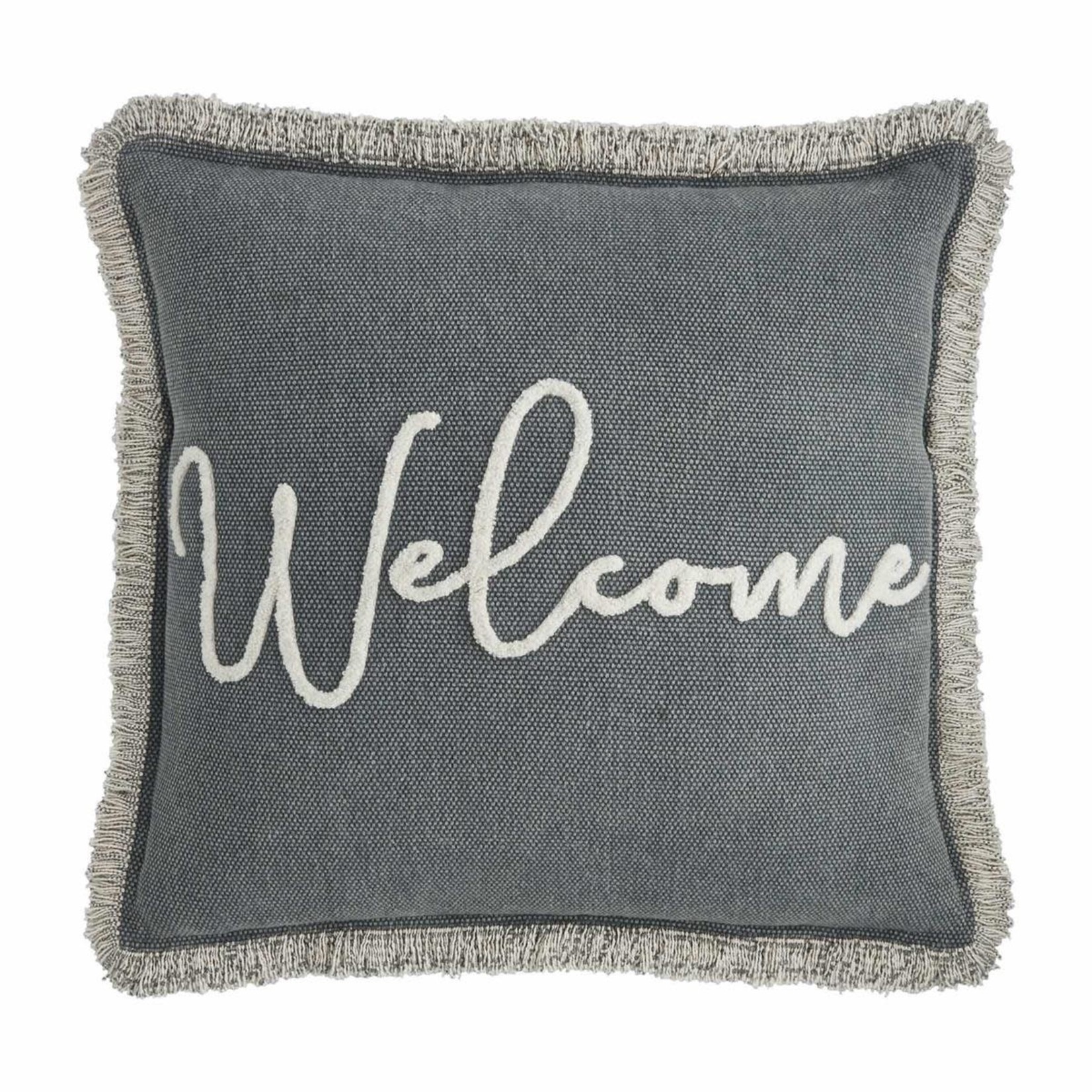 WELCOME BLUE GRAY DHURRIE COTTON THROW PILLOW