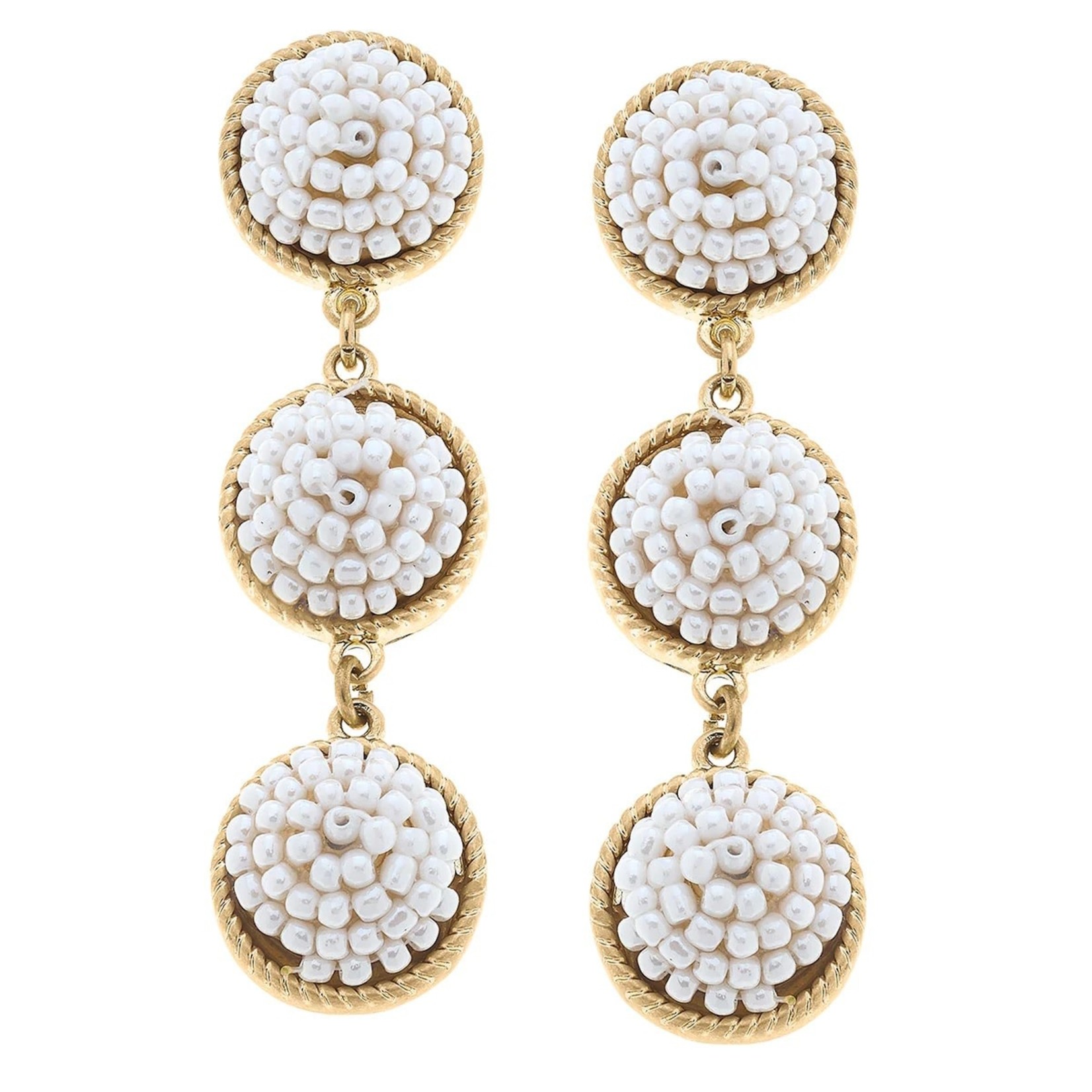 ARIEL BEADED LINKED CIRCLE DROP EARRING WHITE