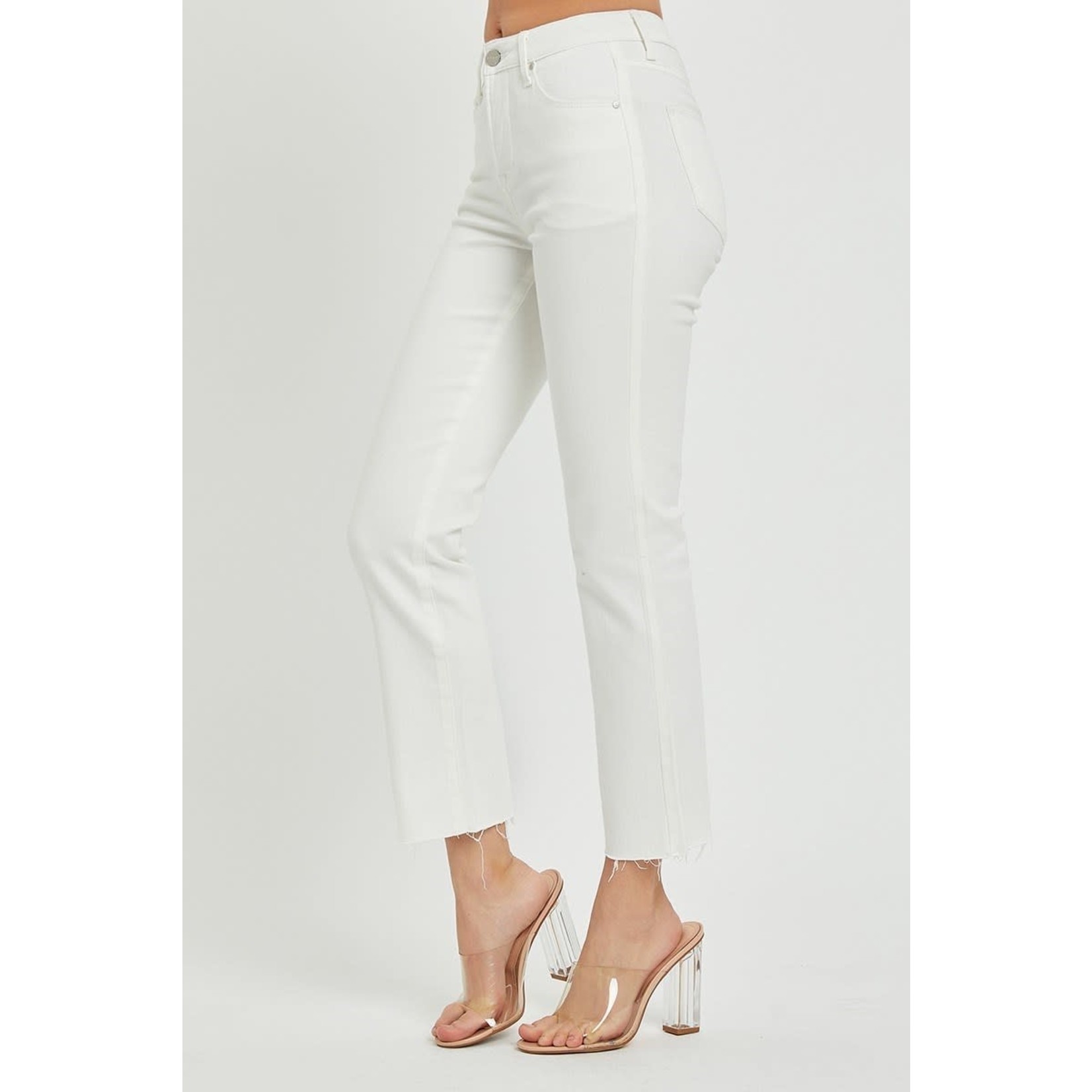 MID RISE TUMMY CONTROL RAW EDGE WHITE JEANS