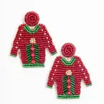 RED UGLY CHRISTMAS SWEATER BEAD EARRINGS