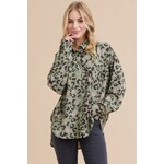 OLIVE A LEOPARD BUTTON DOWN TOP