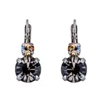 LARGE DOUBLE STONE LEVERBACK EARRINGS IN BLACK ORCHID