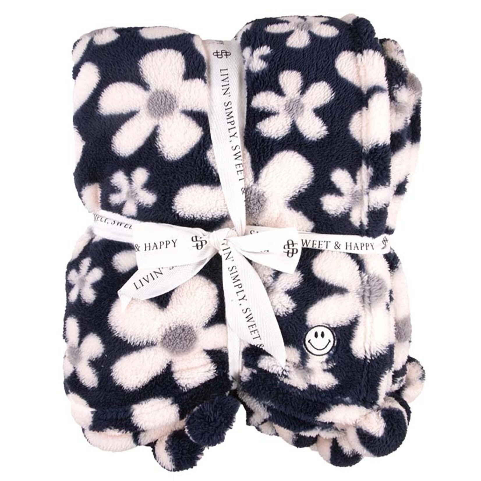 BLACK WHITE DAISY COZY BLANKET