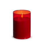 3.5x5 RED GLASS IVORY PILLAR CANDLE