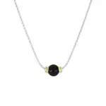 PEROLA SINGLE BLACK ONYX TWO TONE  NECKLACE GOLD 16-18in