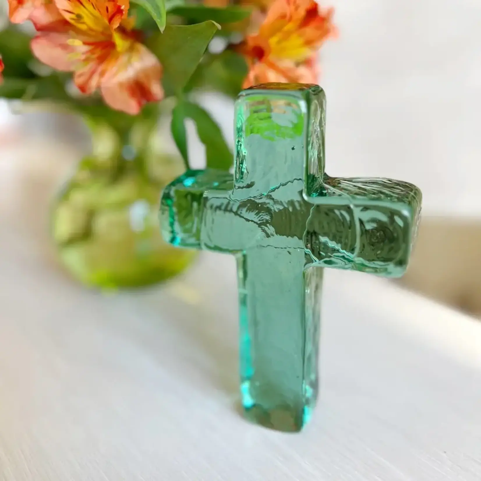 CLEERELY STATED ANGEL ON EARTH GLASS CROSS OCCASION GIFT BOX SEAGLASS GREEN