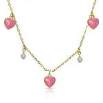 PINK HEART & PEARL CHARMS NECKLACE