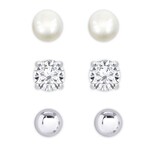 FRESHWATER PEARL & CZ STUD SET -  STERLING SILVER
