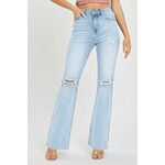 HIGH RISE DISTRESSED FLARE JEANS - LIGHT