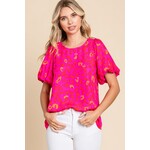 CAN'T TAME ME PUFF SLEEVE TOP - HOT PINK