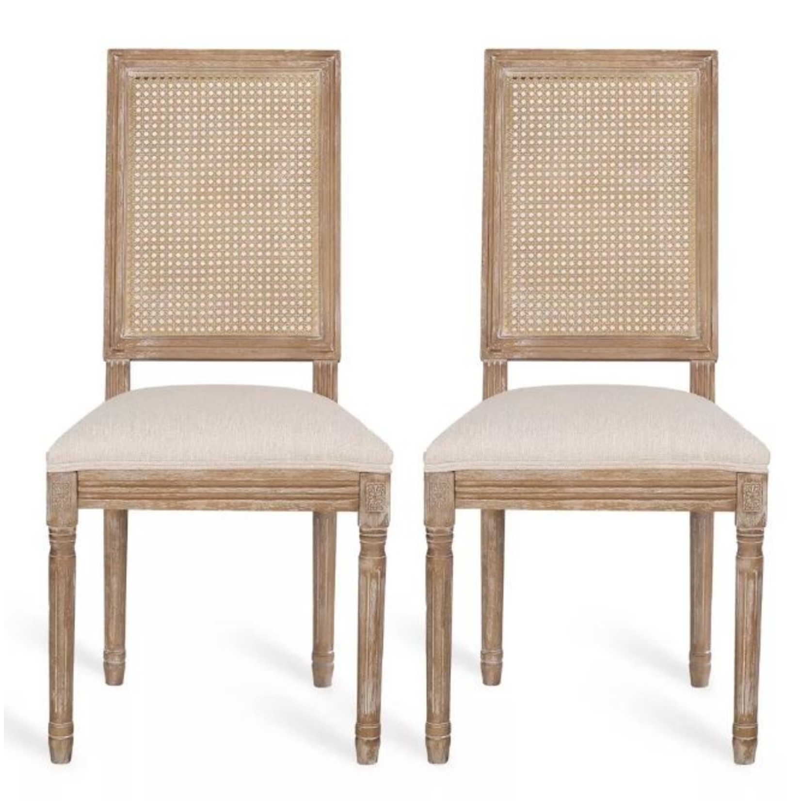 Nova Set of 2 Regina French Country Wood and Cane Upholstered Dining Chairs