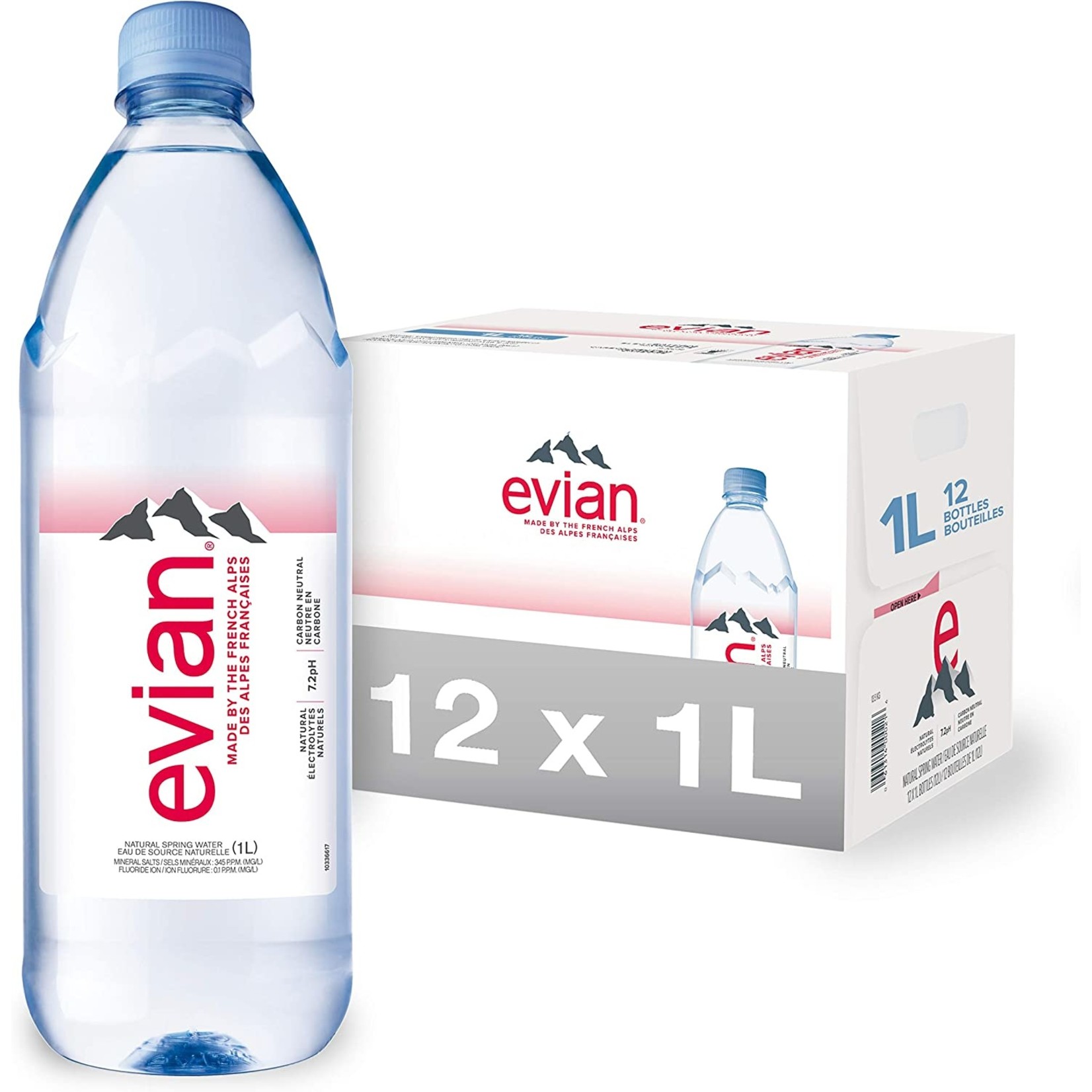 Nova Evian Natural Spring Water, 1 L Bottles, 12 Pack