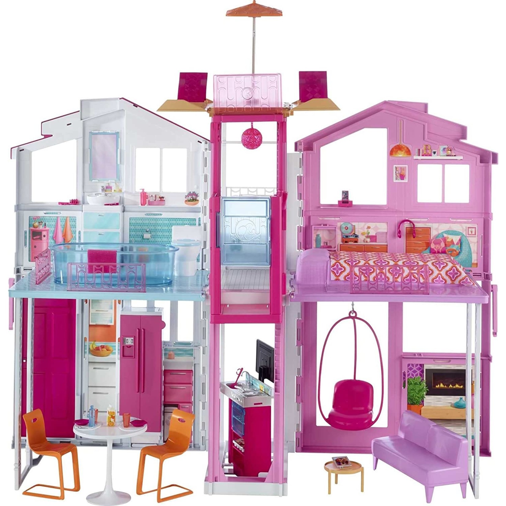 Nova Barbie 3-Story Townhouse Dollhouse with Elevator, Swing Chair, Furniture and Accessories, Fold for Portability and Travel