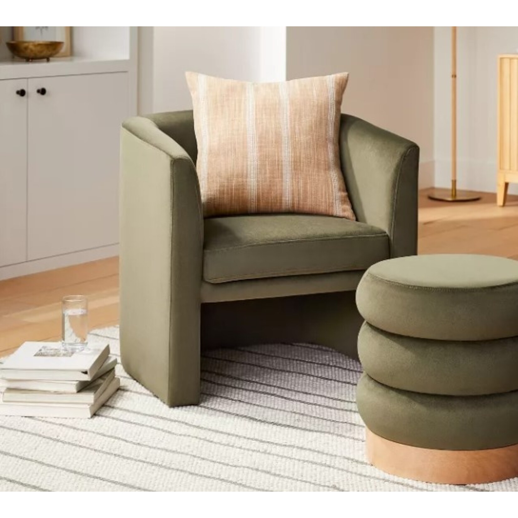 Nova Studio McGee Vernon Upholstered Barrel Accent Chair - Olive Green Velvet