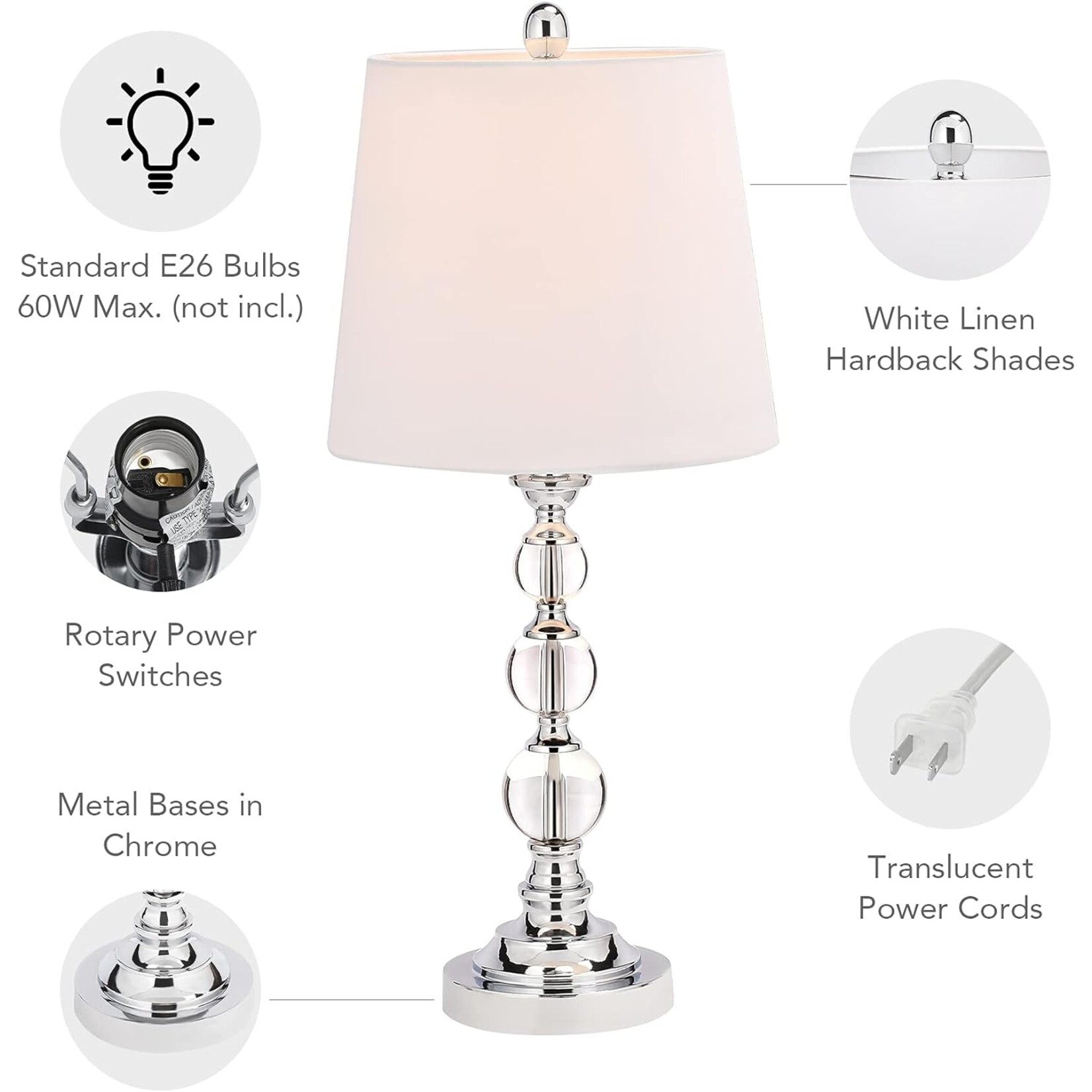 Nova VONLUCE 26 inch Tall Bedside Living Room Table Lamp