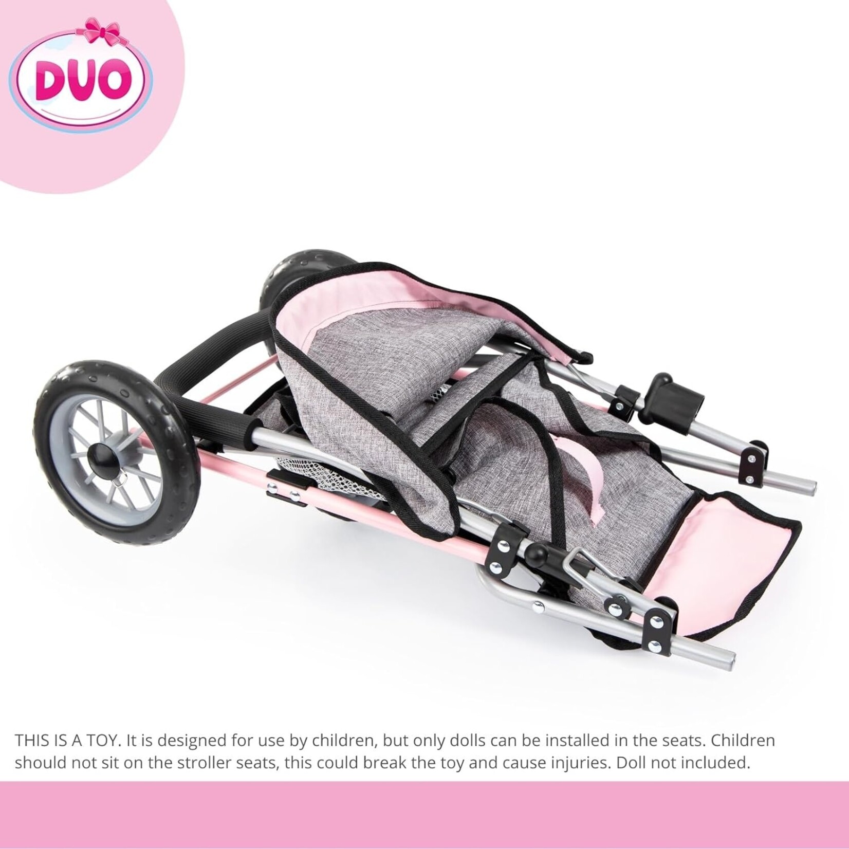 Nova Bayer Design - Twin Dolls Pram Duo Grey Pink Butterfly