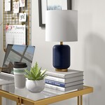 Nova Lambert 15" Tall Ceramic Mini Lamp with Fabric Shade in Matte Navy/White