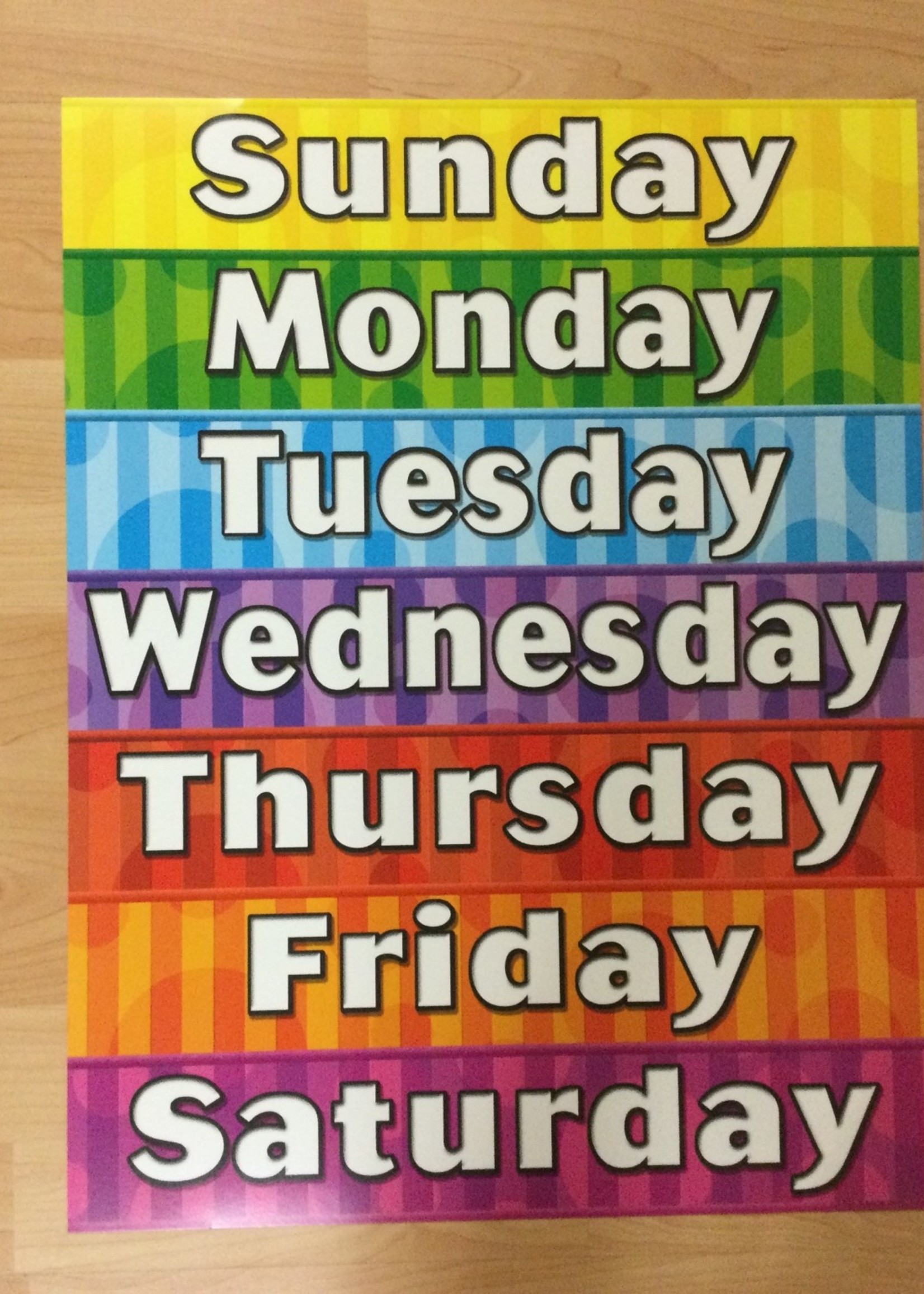 Days of the Week Chart Days of the Week Chart